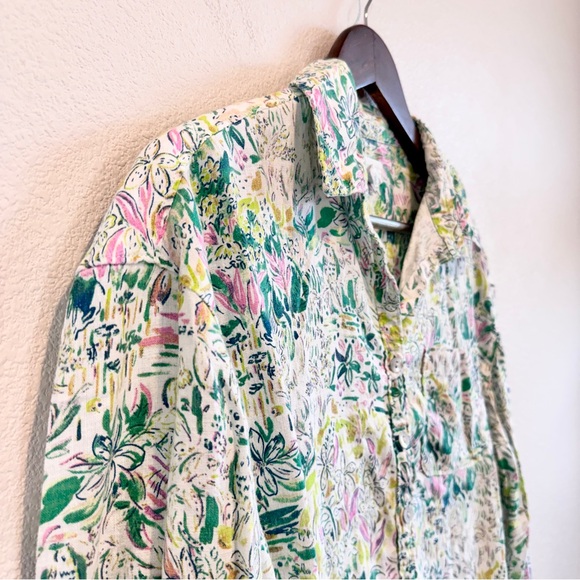 Cynthia Rowley Linen Floral Button Down Shirt Cottagecore Coastal Boho Top M - Picture 3 of 10